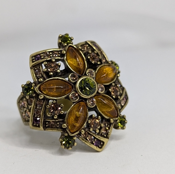 Heidi Daus Amber Ring Multi Stone Crystal Flower Statement  Size 7 1/2 - Picture 2 of 10